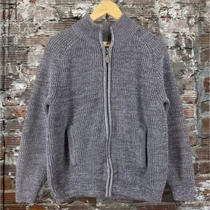 L.L.Bean Sweater Mens Medium Blue Full Zip Mock Neck Cotton Knit Ribbed Pockets